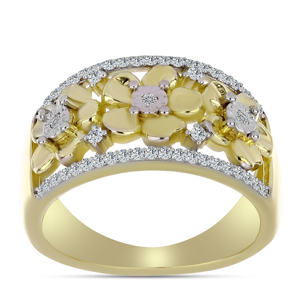 Inel din Argint 925 Placat cu Aur ( 4.71 grame ) cu Diamant Alb și Topaz Alb 0.3 Carate 3 