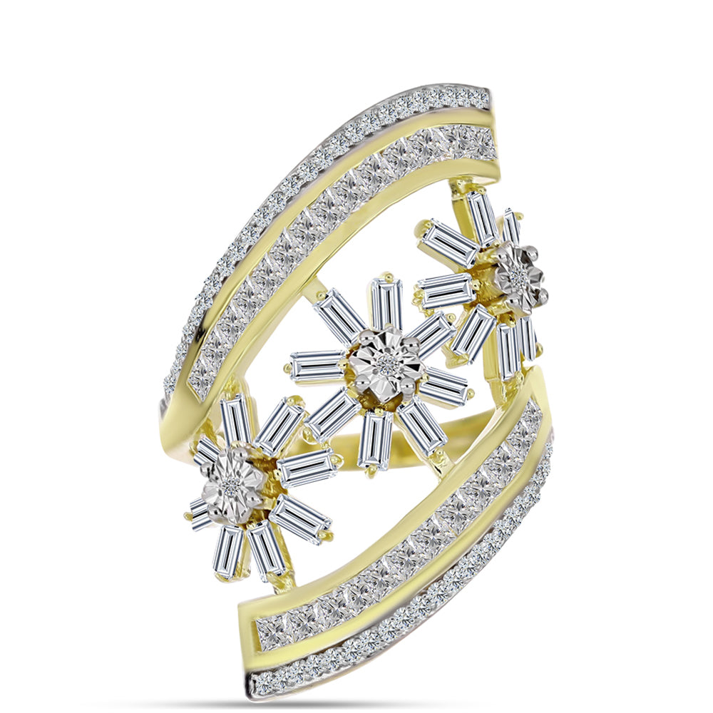 Inel din Argint 925 Placat cu Aur ( 4.64 grame ) cu Diamant Alb și Zircon Alb 3.28 Carate 1 