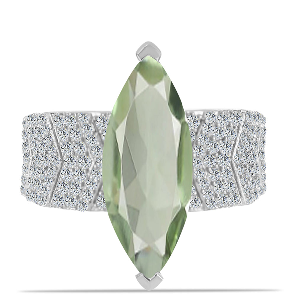Inel din Argint 925 ( 6.41 grame ) cu Ametist Verde și Topaz Alb 5.45 Carate