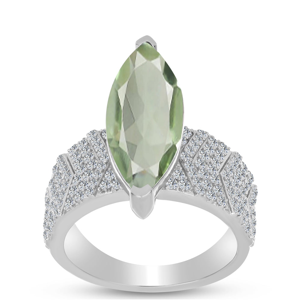 Inel din Argint 925 ( 6.41 grame ) cu Ametist Verde și Topaz Alb 5.45 Carate 3 