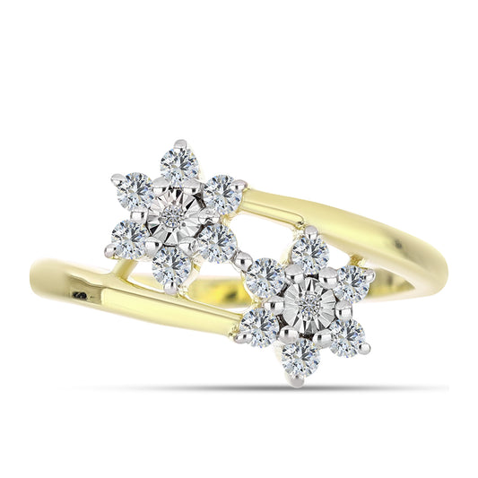 Inel din Argint 925 Placat cu Aur ( 3.03 grame ) cu Diamant Alb și Topaz Alb 0.46 Carate