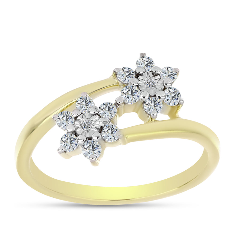 Inel din Argint 925 Placat cu Aur ( 3.03 grame ) cu Diamant Alb și Topaz Alb 0.46 Carate 3 