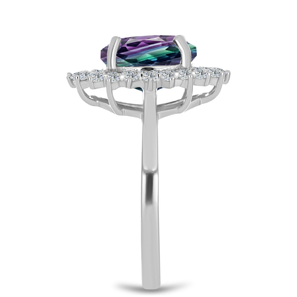 Inel din Argint 925 ( 3 grame ) cu Fluorit Zebra și Topaz Alb 4.1 Carate 4 