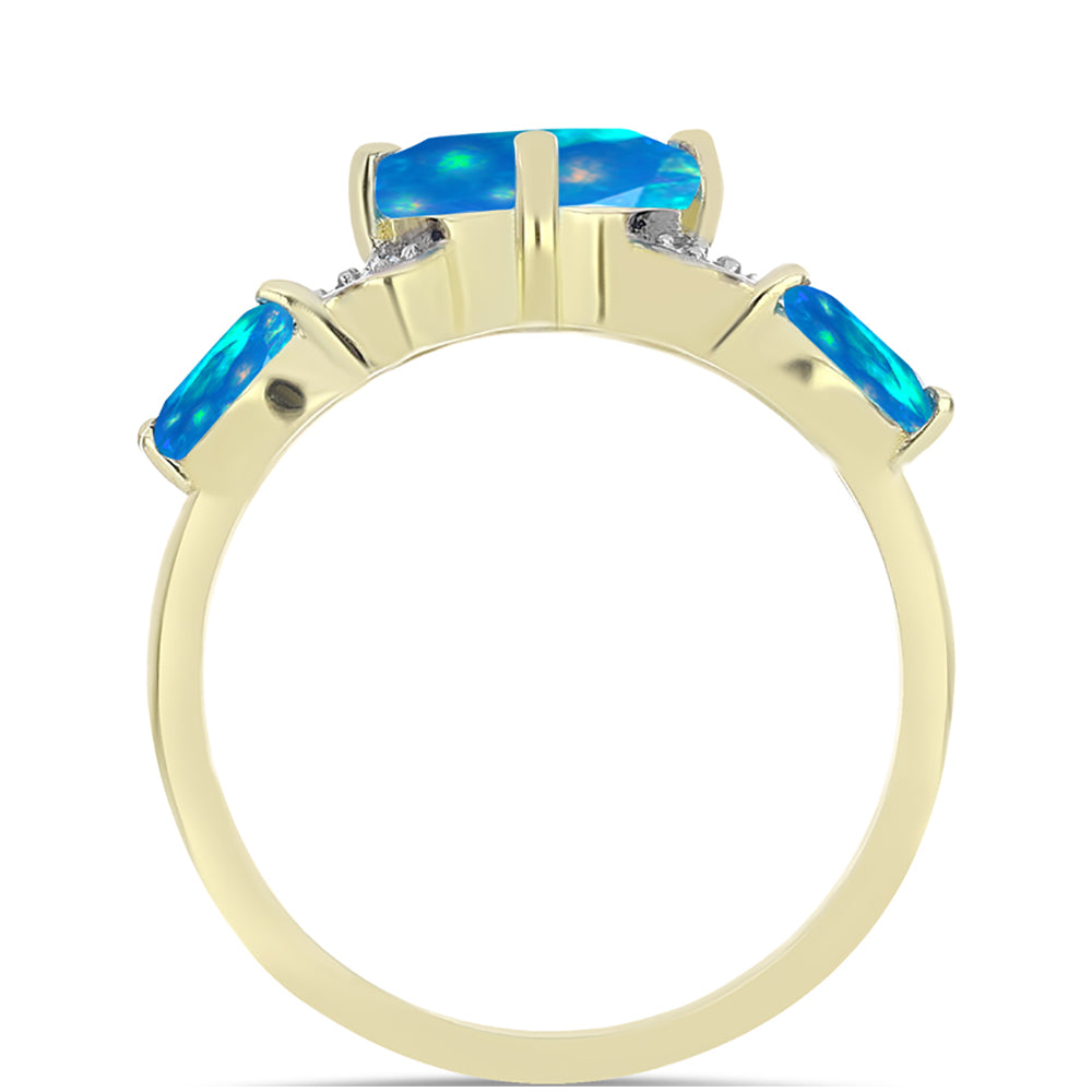 Inel din Argint 925 Placat cu Aur ( 2.43 grame ) cu Opal Etiopian ”Paradis” și Topaz Alb 1.3 Carate