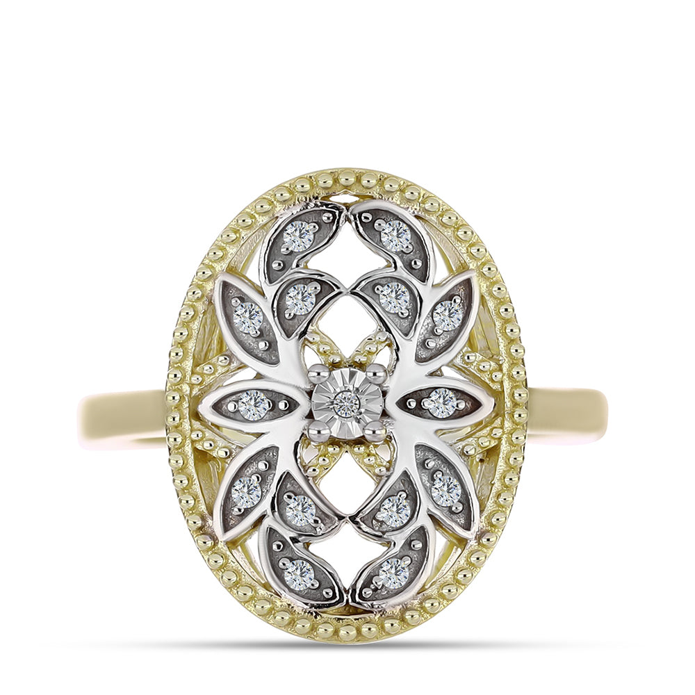 Inel din Argint 925 Placat cu Aur ( 4.32 grame ) cu Diamant Alb și Topaz Alb 0.13 Carate