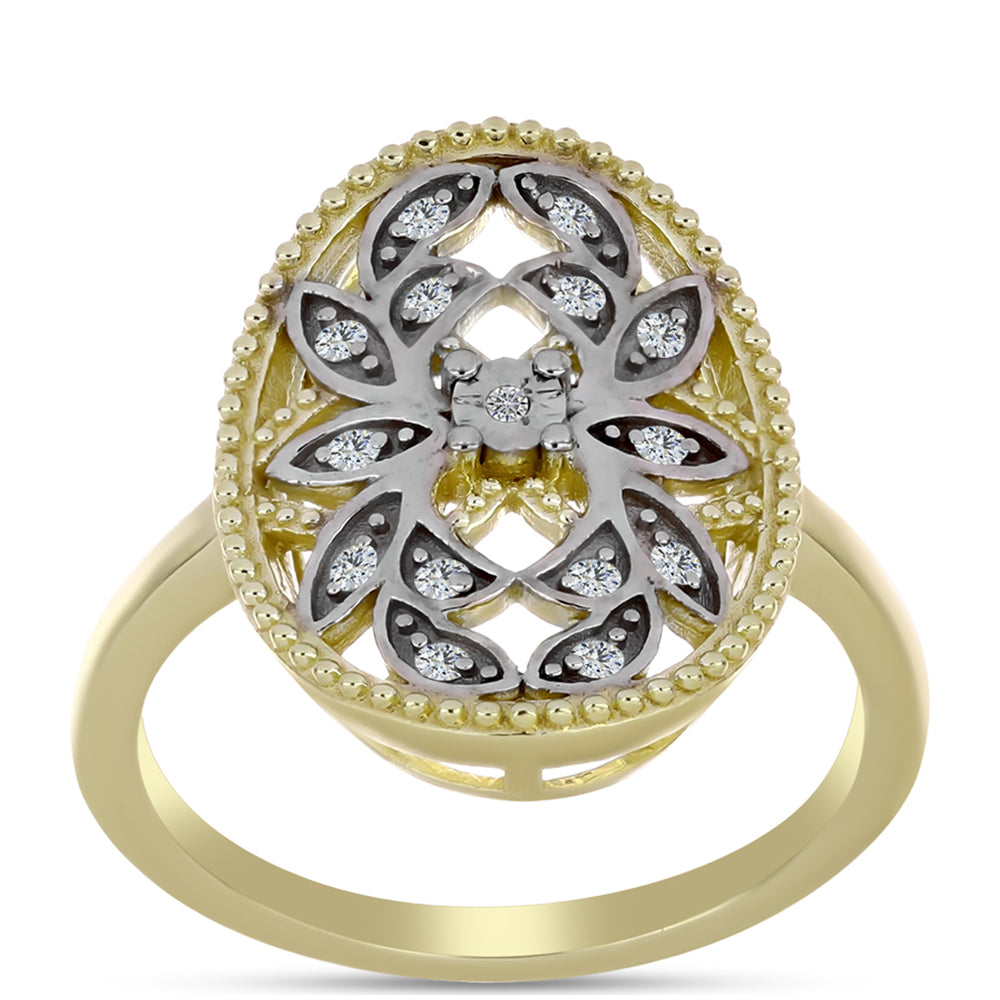 Inel din Argint 925 Placat cu Aur ( 4.32 grame ) cu Diamant Alb și Topaz Alb 0.13 Carate 3 