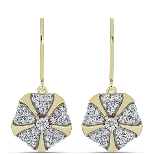 Cercei din Argint 925 Placat cu Aur ( 4.09 grame ) cu Diamant Alb și Topaz Alb 1.09 Carate