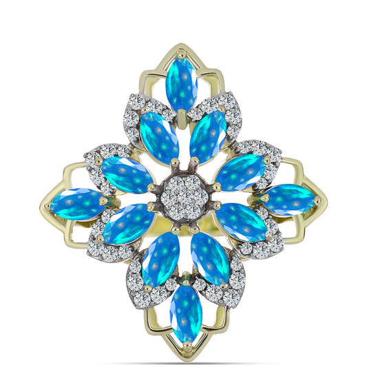 Inel din Argint 925 Placat cu Aur ( 5.07 grame ) cu Opal Etiopian ”Paradis” și Topaz Alb 2.34 Carate