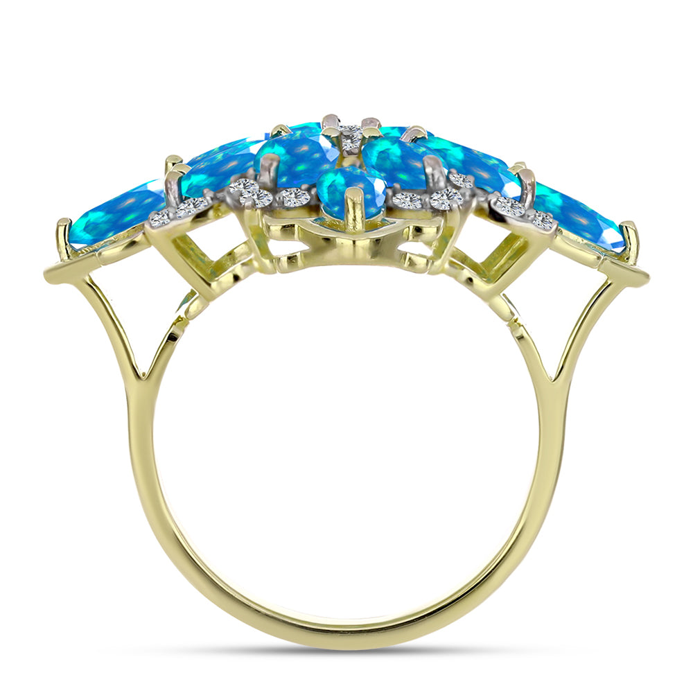 Inel din Argint 925 Placat cu Aur ( 5.07 grame ) cu Opal Etiopian ”Paradis” și Topaz Alb 2.34 Carate