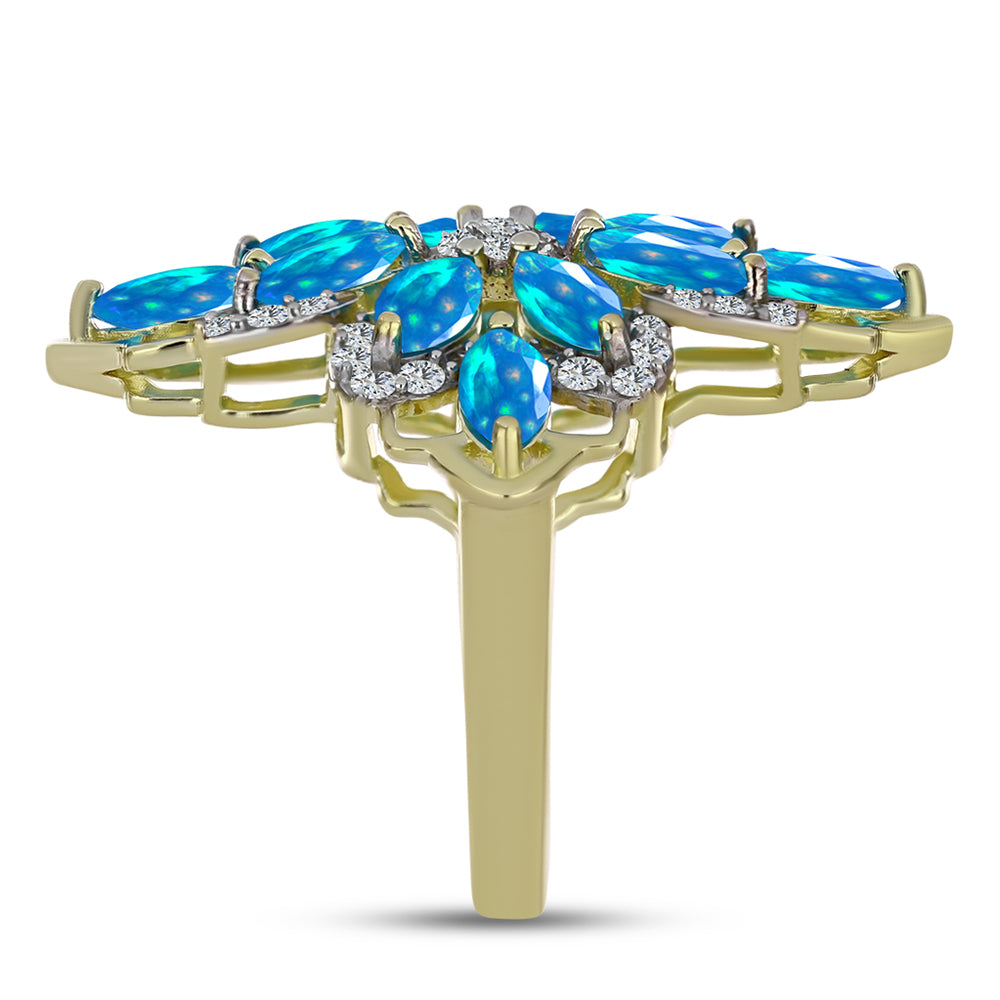 Inel din Argint 925 Placat cu Aur ( 5.07 grame ) cu Opal Etiopian ”Paradis” și Topaz Alb 2.34 Carate 4 
