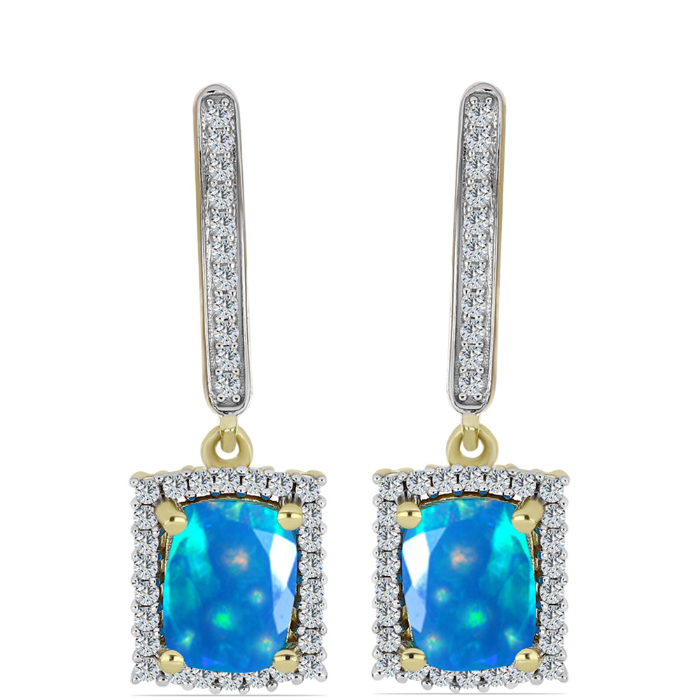 Cercei din Argint 925 Placat cu Aur ( 4.63 grame ) cu Opal Etiopian ”Paradis” și Topaz Alb 2.25 Carate