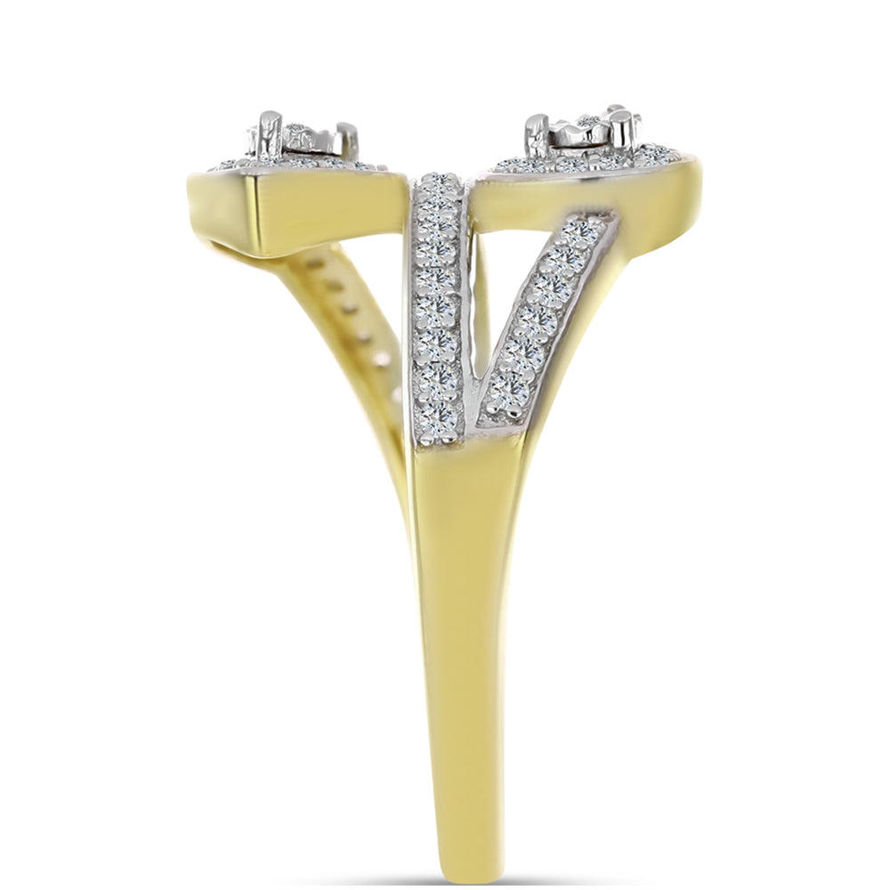 Inel din Argint 925 Placat cu Aur ( 3.33 grame ) cu Diamant Alb și Topaz Alb 0.45 Carate 4 