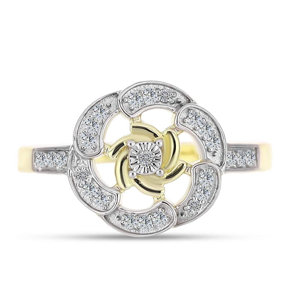 Inel din Argint 925 Placat cu Aur ( 3.2 grame ) cu Diamant Alb și Topaz Alb 0.21 Carate 1 
