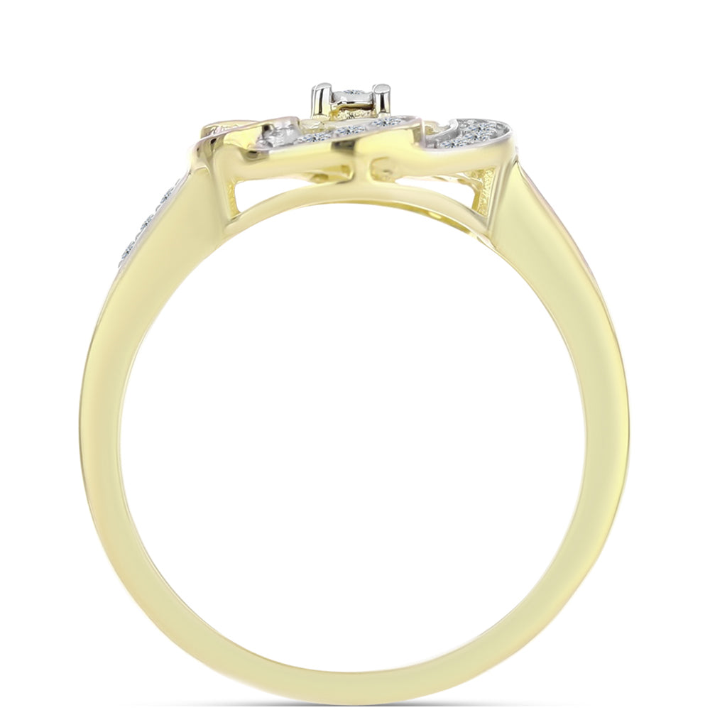 Inel din Argint 925 Placat cu Aur ( 3.2 grame ) cu Diamant Alb și Topaz Alb 0.21 Carate