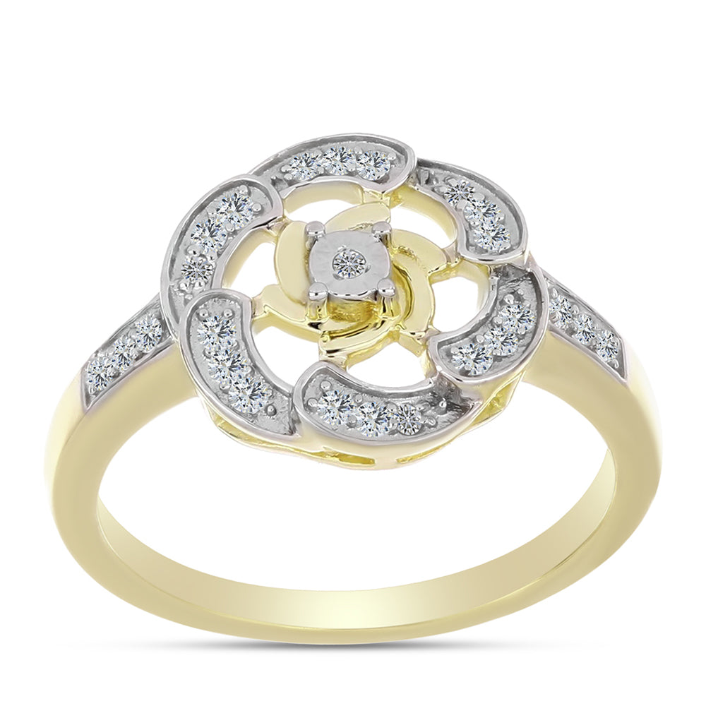 Inel din Argint 925 Placat cu Aur ( 3.2 grame ) cu Diamant Alb și Topaz Alb 0.21 Carate