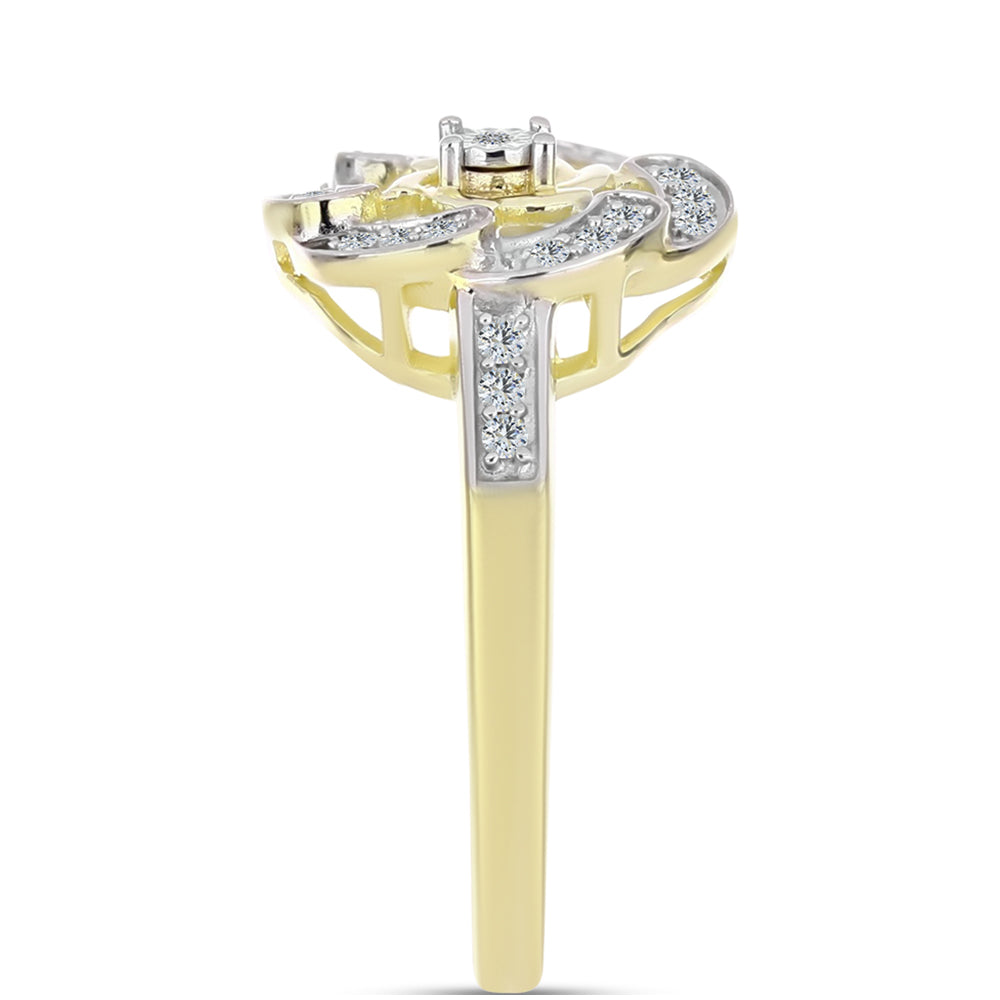 Inel din Argint 925 Placat cu Aur ( 3.2 grame ) cu Diamant Alb și Topaz Alb 0.21 Carate 4 