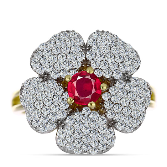 Inel din Argint 925 Placat cu Aur ( 5.21 grame ) cu Rubin Malagasy și Topaz Alb 2.44 Carate