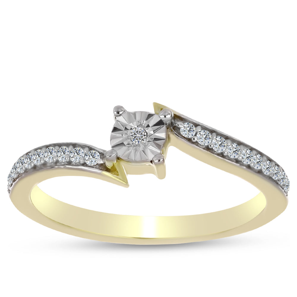 Inel din Argint 925 Placat cu Aur ( 1.88 grame ) cu Diamant Alb și Topaz Alb 0.15 Carate 3 