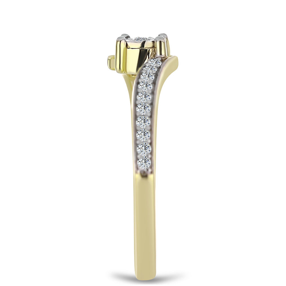 Inel din Argint 925 Placat cu Aur ( 1.88 grame ) cu Diamant Alb și Topaz Alb 0.15 Carate 4 
