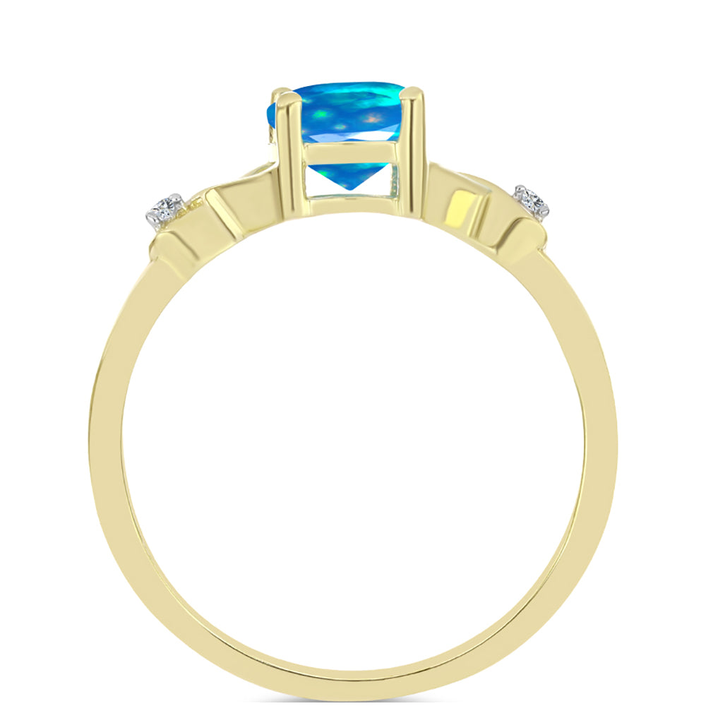 Inel din Argint 925 Placat cu Aur ( 1.85 grame ) cu Opal Etiopian ”Paradis” și Topaz Alb 0.75 Carate
