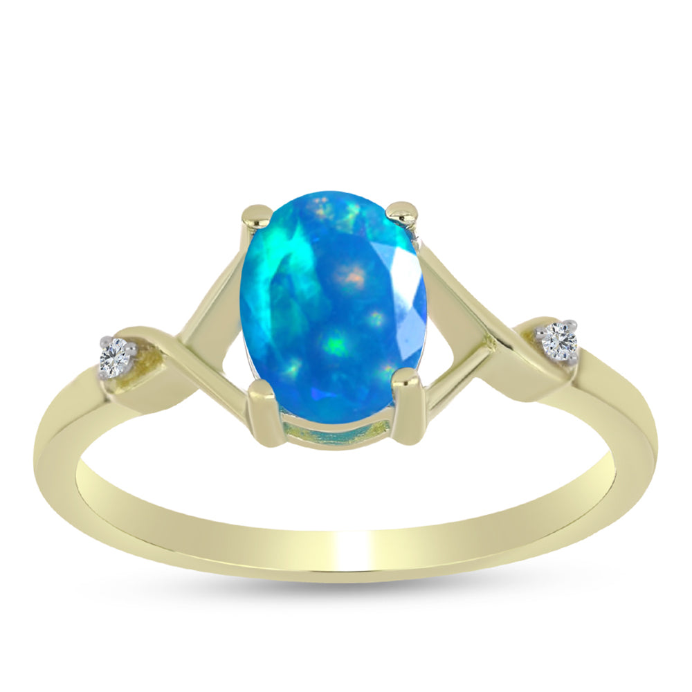 Inel din Argint 925 Placat cu Aur ( 1.85 grame ) cu Opal Etiopian ”Paradis” și Topaz Alb 0.75 Carate 3 