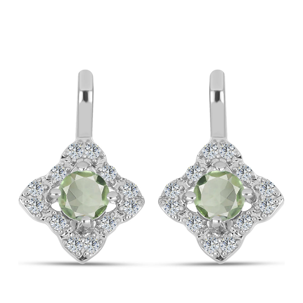 Cercei din Argint 925 ( 2.37 grame ) cu Ametist Verde și Topaz Alb 0.72 Carate 1 