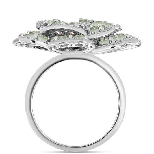 Inel din Argint 925 ( 7.72 grame ) cu Ametist Verde și Topaz Alb 4.11 Carate