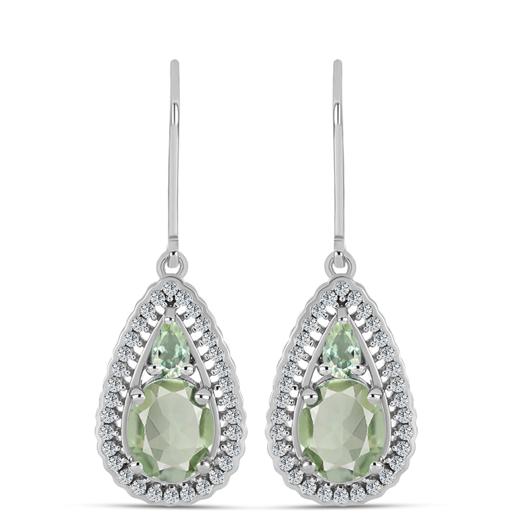 Cercei din Argint 925 ( 4.44 grame ) cu Ametist Verde și Topaz Alb 4.54 Carate 1 