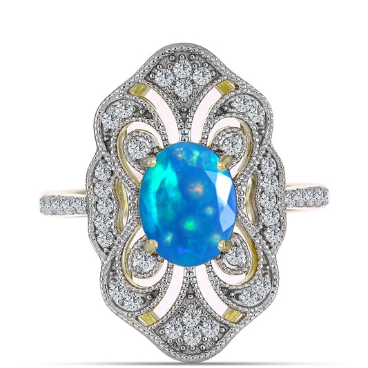 Inel din Argint 925 Placat cu Aur ( 4.2 grame ) cu Opal Etiopian ”Paradis” și Topaz Alb 1.5 Carate