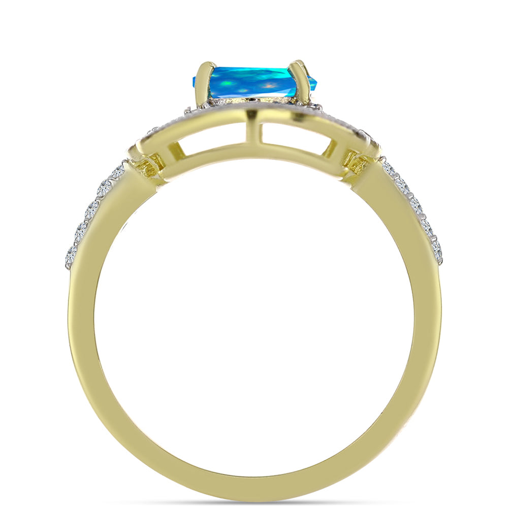 Inel din Argint 925 Placat cu Aur ( 4.2 grame ) cu Opal Etiopian ”Paradis” și Topaz Alb 1.5 Carate