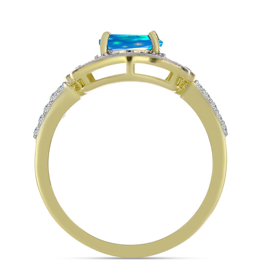 Inel din Argint 925 Placat cu Aur ( 4.2 grame ) cu Opal Etiopian ”Paradis” și Topaz Alb 1.5 Carate