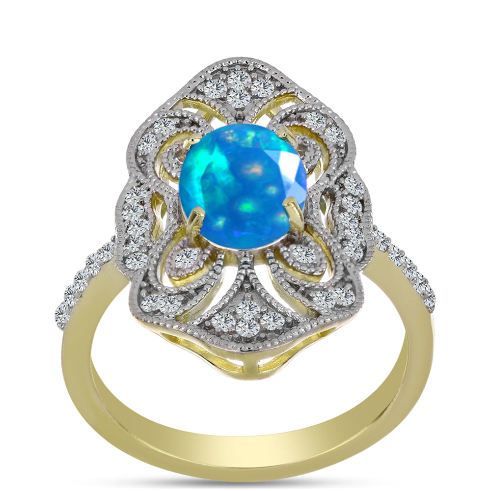 Inel din Argint 925 Placat cu Aur ( 4.2 grame ) cu Opal Etiopian ”Paradis” și Topaz Alb 1.5 Carate 3 