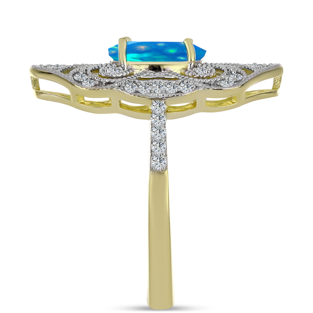 Inel din Argint 925 Placat cu Aur ( 4.2 grame ) cu Opal Etiopian ”Paradis” și Topaz Alb 1.5 Carate 4 