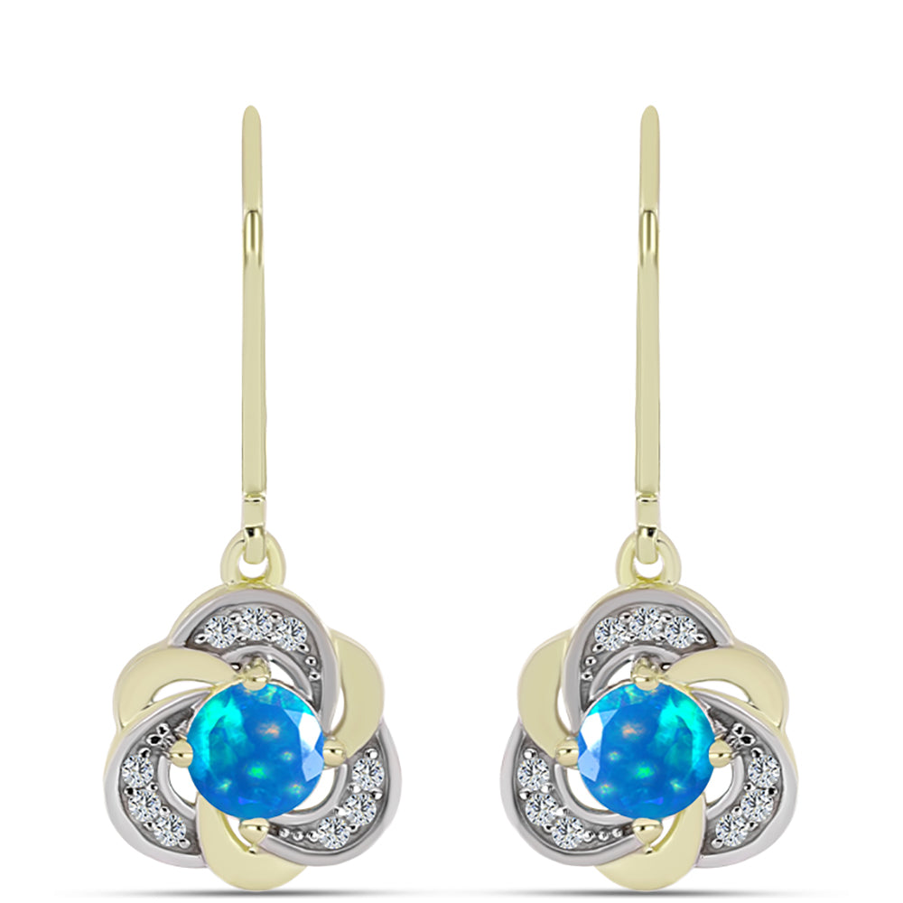 Cercei din Argint 925 Placat cu Aur ( 2.8 grame ) cu Opal Etiopian ”Paradis” și Topaz Alb 0.7 Carate 1 