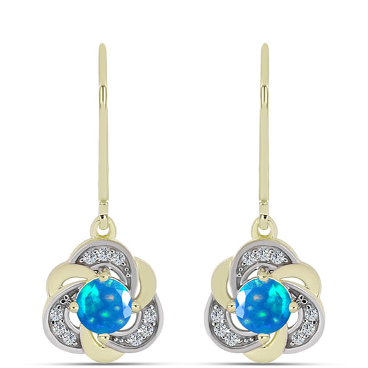 Cercei din Argint 925 Placat cu Aur ( 2.8 grame ) cu Opal Etiopian ”Paradis” și Topaz Alb 0.7 Carate