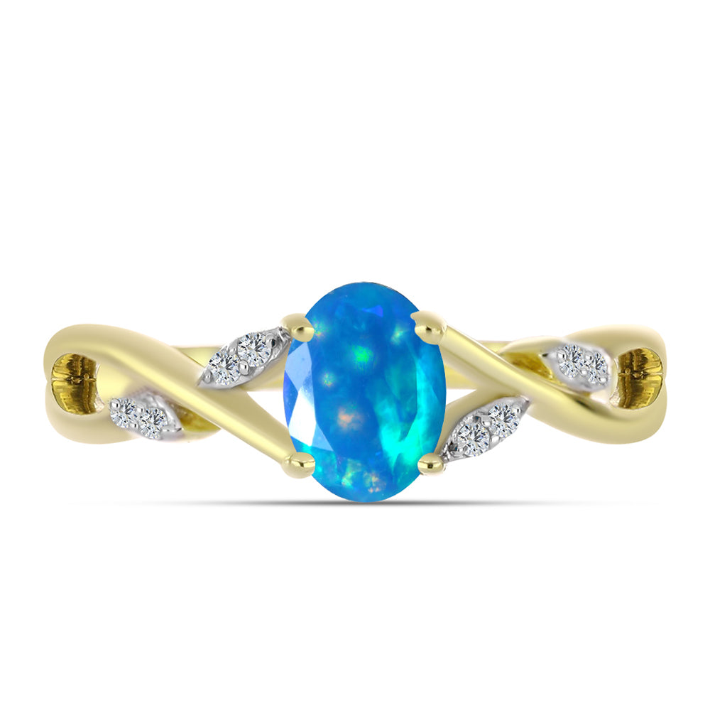 Inel din Argint 925 Placat cu Aur ( 2.54 grame ) cu Opal Etiopian ”Paradis” și Topaz Alb 0.53 Carate 1 