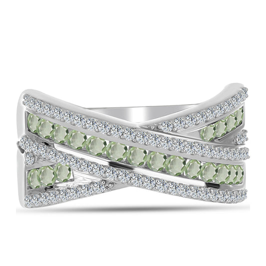 Inel din Argint 925 ( 4.8 grame ) cu Ametist Verde și Topaz Alb 1.22 Carate