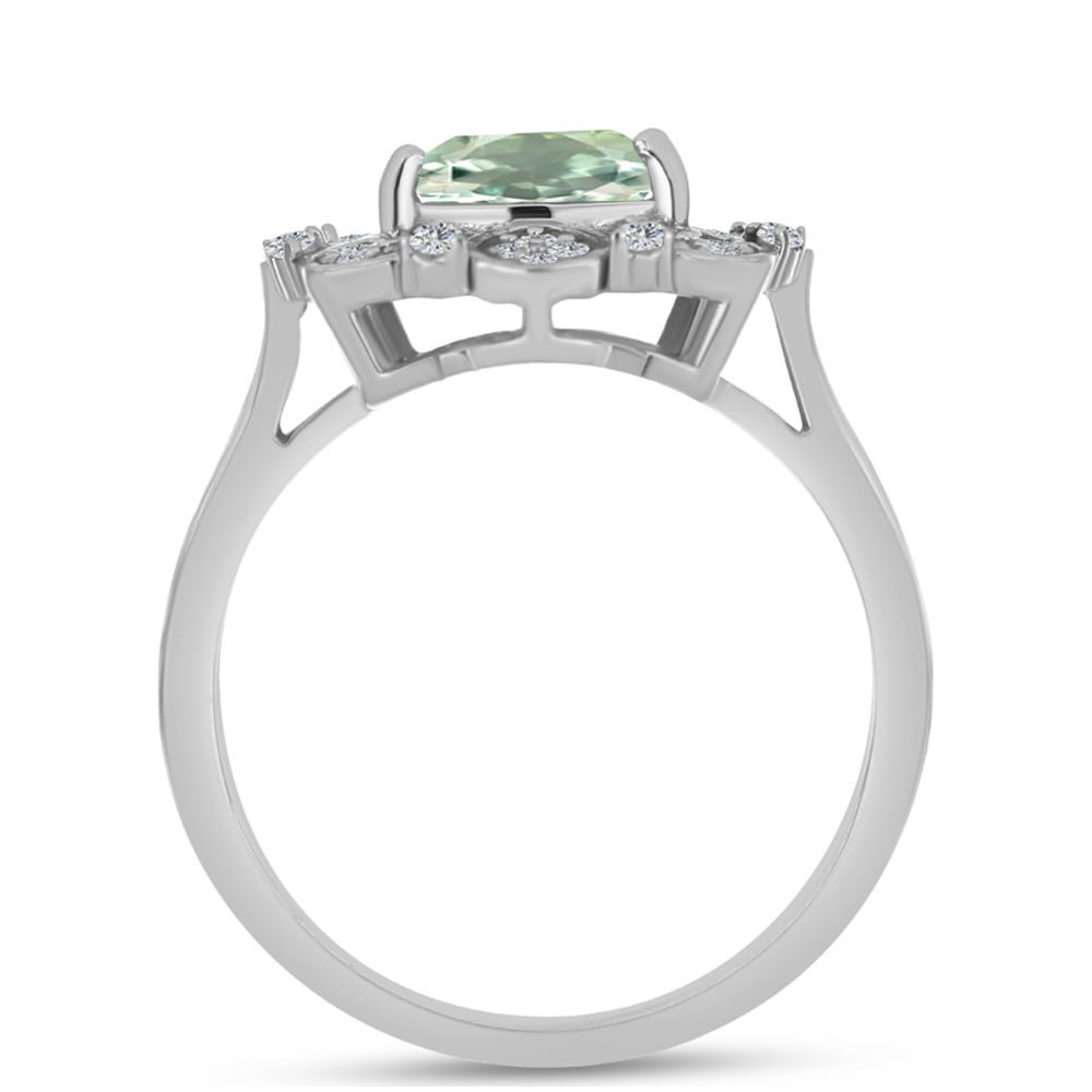 Inel din Argint 925 ( 3.68 grame ) cu Ametist Verde și Topaz Alb 1.45 Carate
