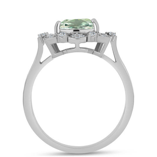 Inel din Argint 925 ( 3.68 grame ) cu Ametist Verde și Topaz Alb 1.45 Carate