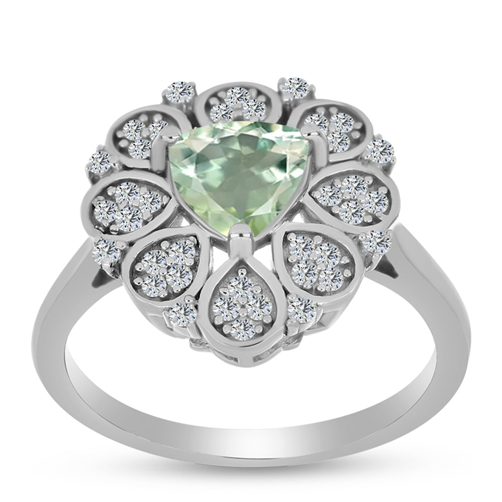 Inel din Argint 925 ( 3.68 grame ) cu Ametist Verde și Topaz Alb 1.45 Carate 3 