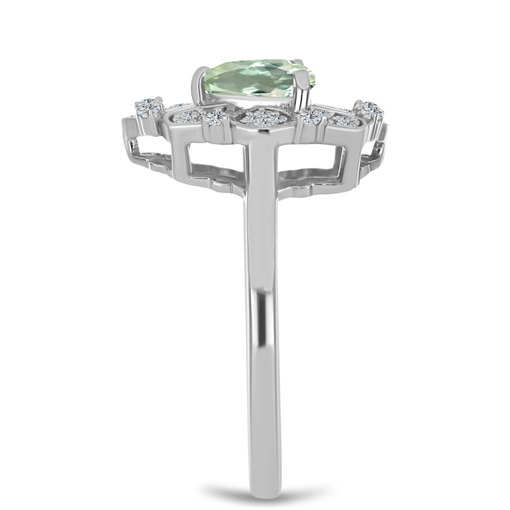 Inel din Argint 925 ( 3.68 grame ) cu Ametist Verde și Topaz Alb 1.45 Carate 4 