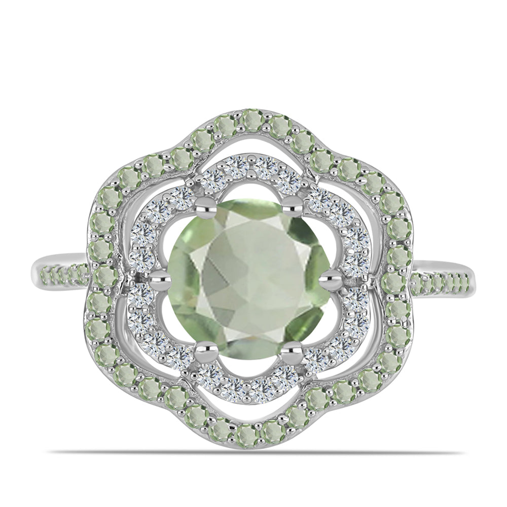 Inel din Argint 925 ( 3.35 grame ) cu Ametist Verde și Peridot Changbai 2.28 Carate 1 