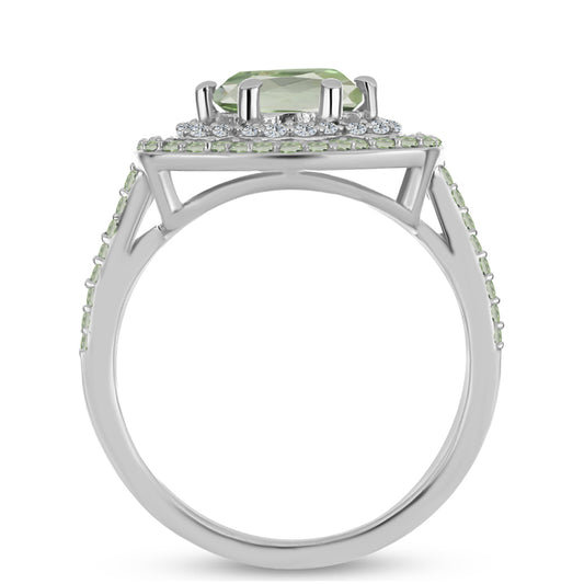 Inel din Argint 925 ( 3.35 grame ) cu Ametist Verde și Peridot Changbai 2.28 Carate