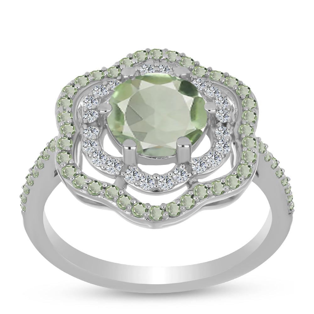 Inel din Argint 925 ( 3.35 grame ) cu Ametist Verde și Peridot Changbai 2.28 Carate