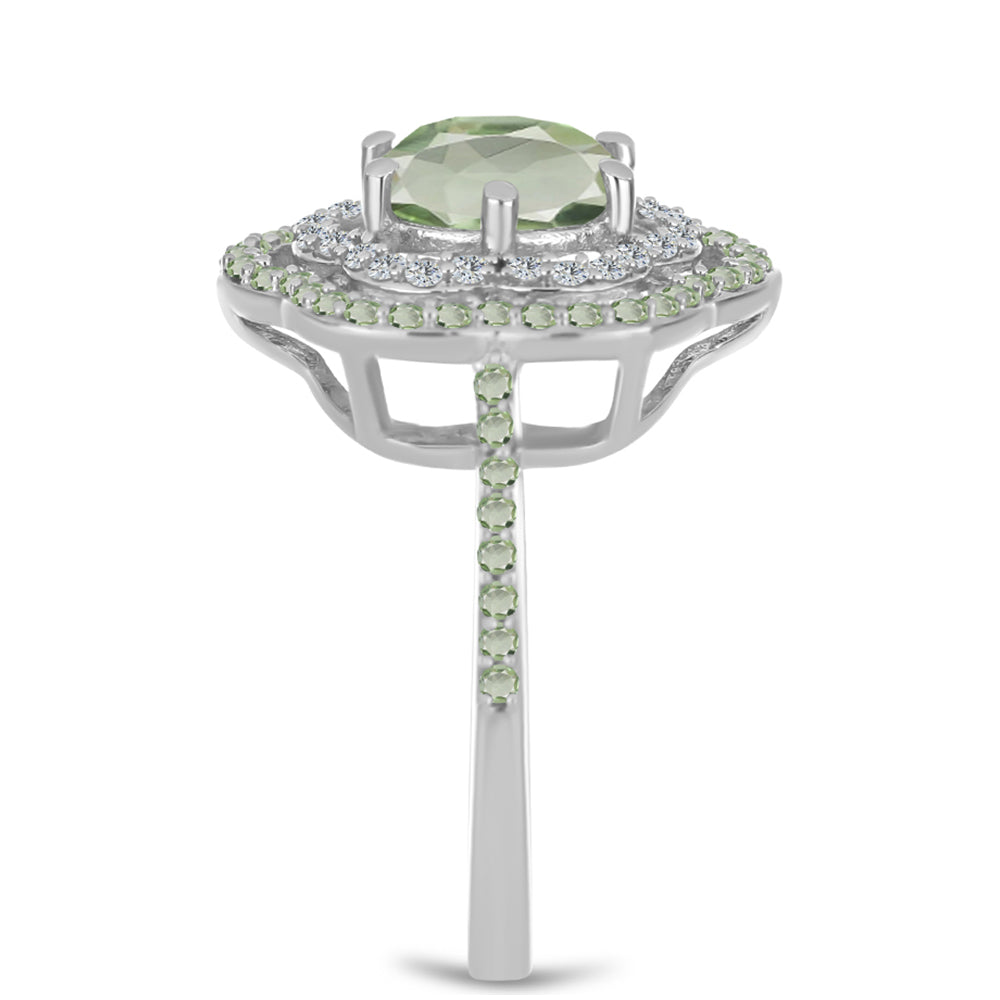 Inel din Argint 925 ( 3.35 grame ) cu Ametist Verde și Peridot Changbai 2.28 Carate