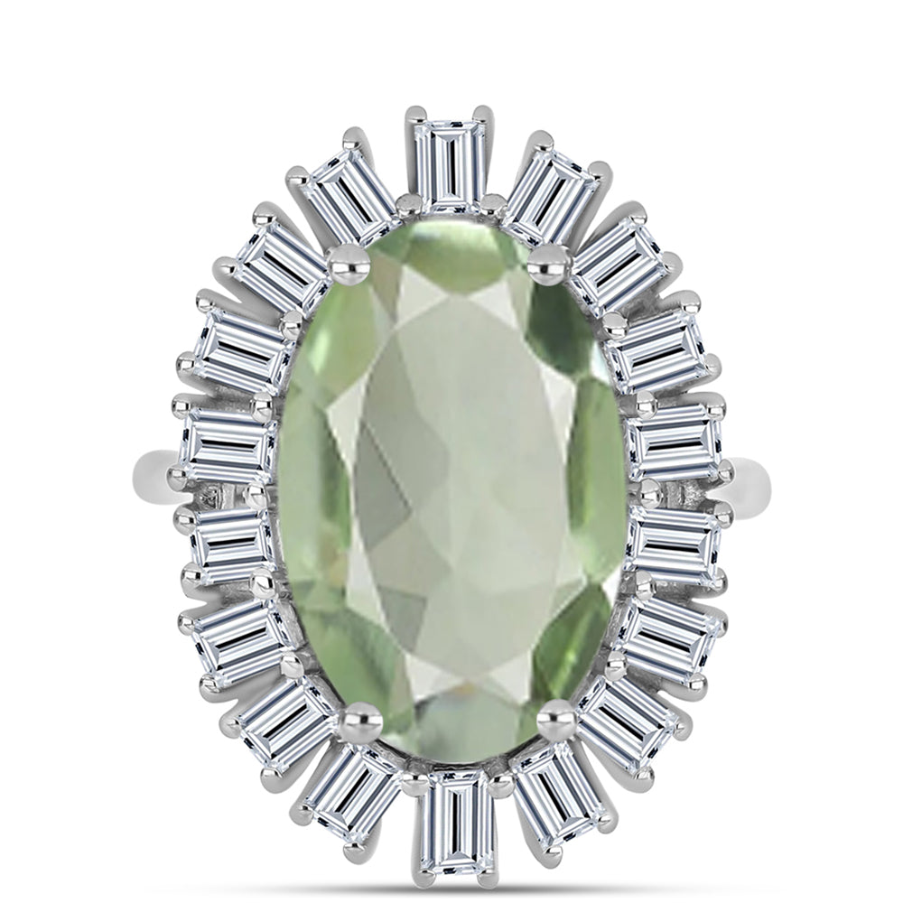 Inel din Argint 925 ( 4.37 grame ) cu Ametist Verde și Topaz Alb 7.68 Carate