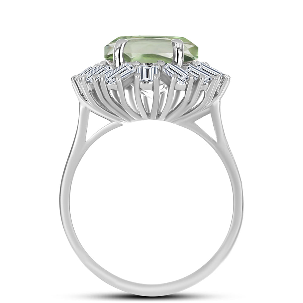 Inel din Argint 925 ( 4.37 grame ) cu Ametist Verde și Topaz Alb 7.68 Carate