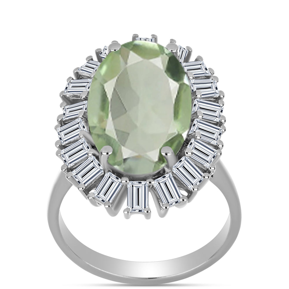 Inel din Argint 925 ( 4.37 grame ) cu Ametist Verde și Topaz Alb 7.68 Carate