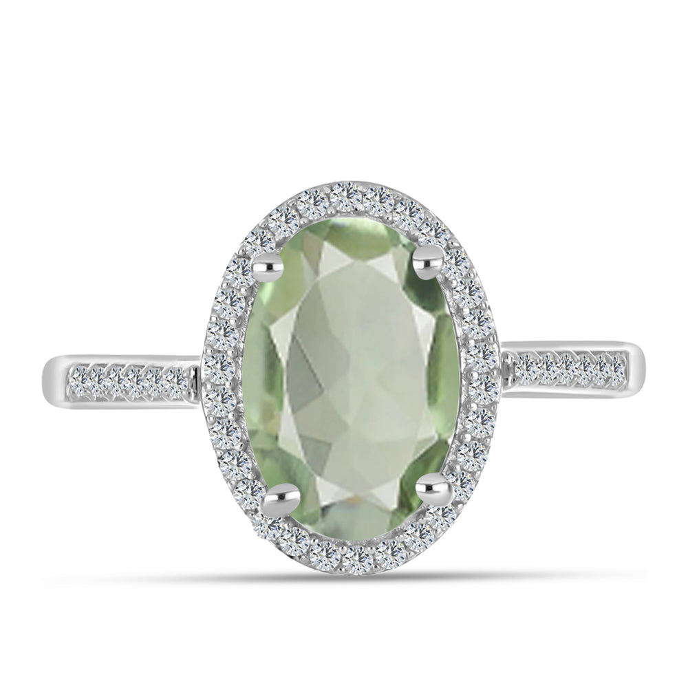 Inel din Argint 925 ( 2.38 grame ) cu Ametist Verde și Topaz Alb 3.19 Carate 1 