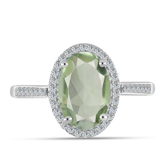 Inel din Argint 925 ( 2.38 grame ) cu Ametist Verde și Topaz Alb 3.19 Carate